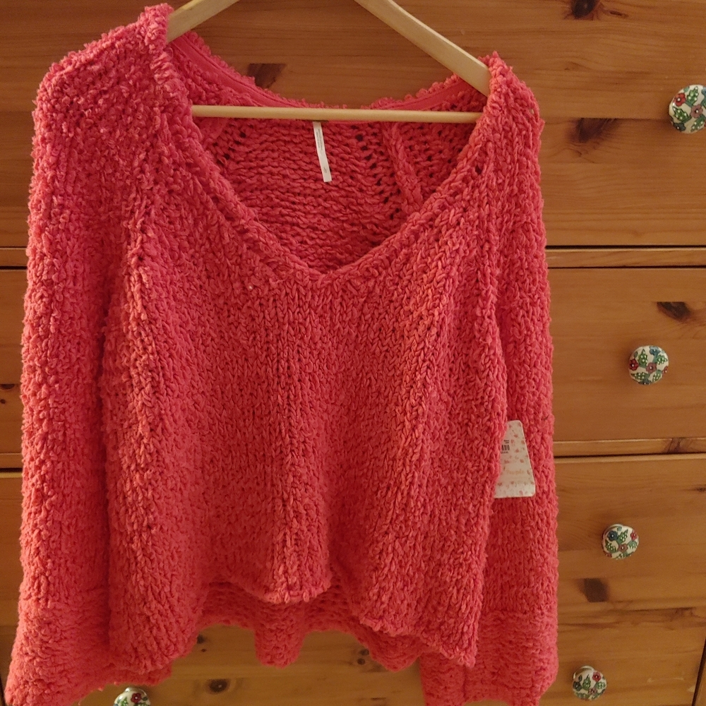 Free People Pink Chunky Knit Sweater - Size L